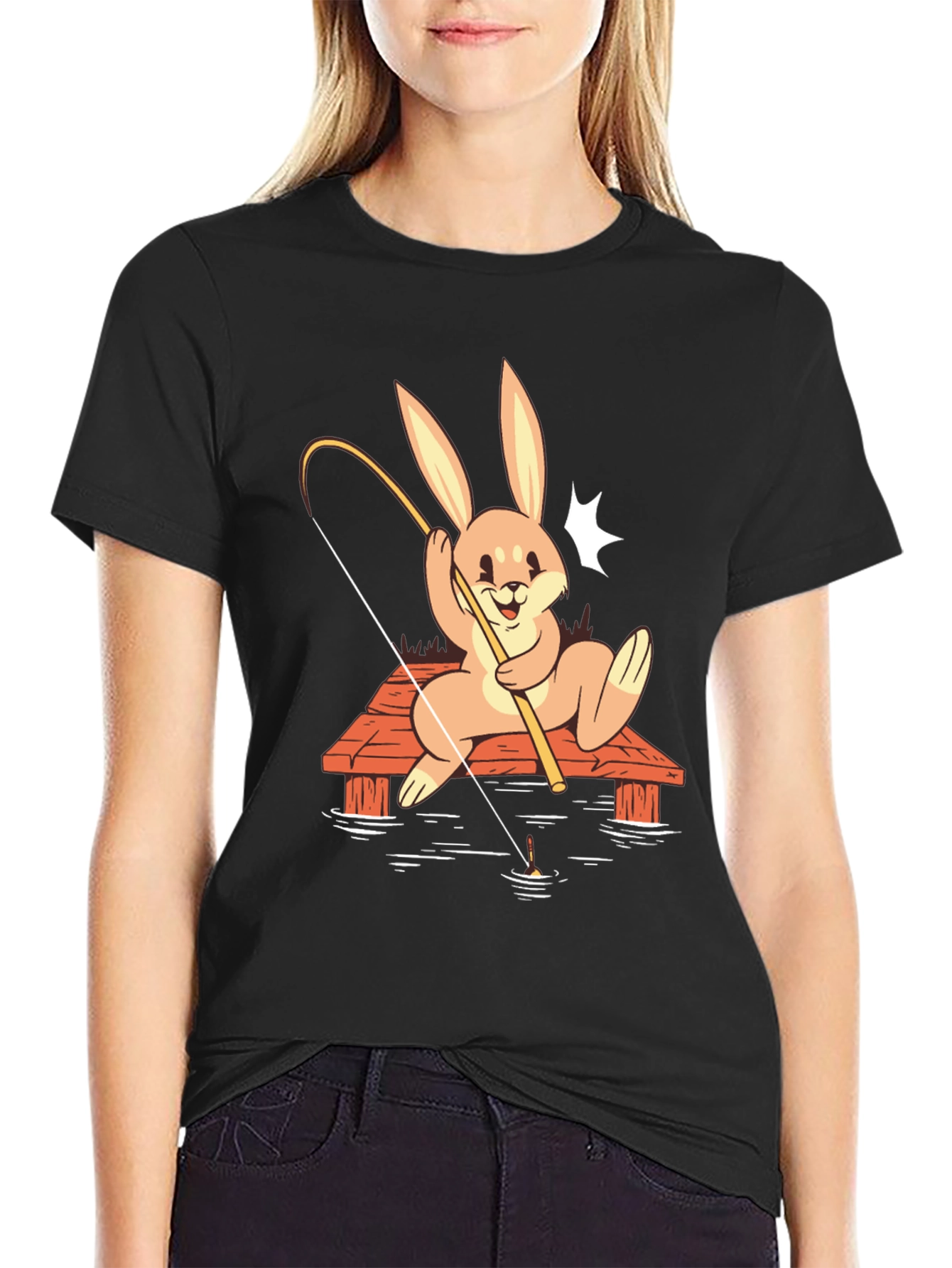 Bunny Fishing Graphic Tee - Black