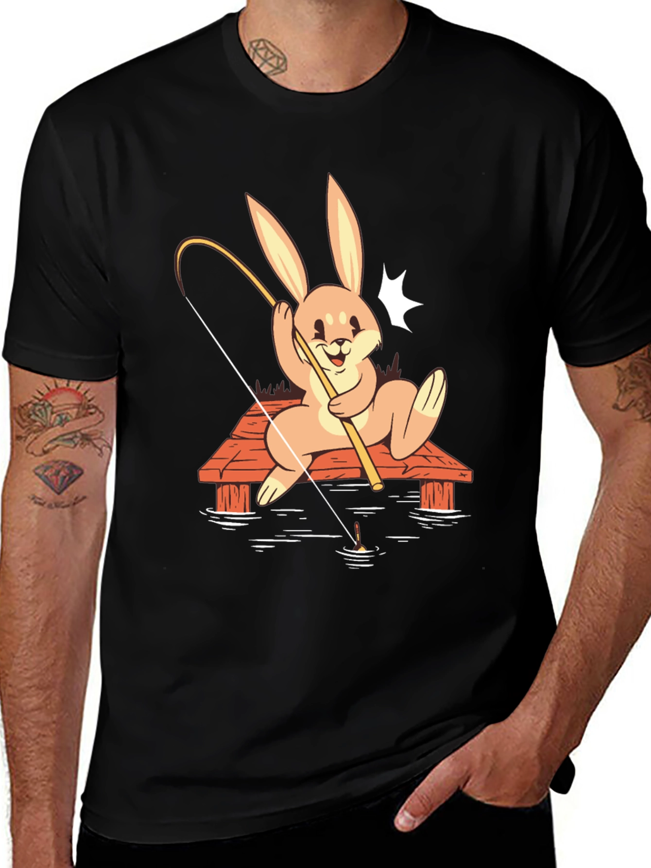 Bunny Fishing Graphic Tee - Black