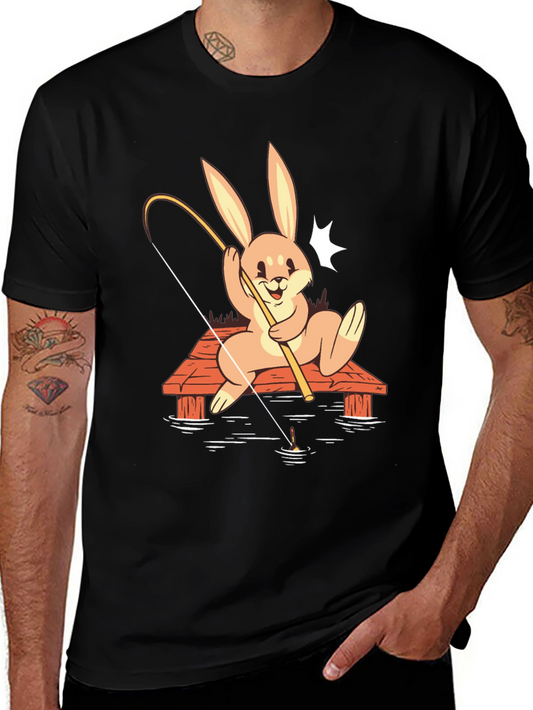 Bunny Fishing Graphic Tee - Black