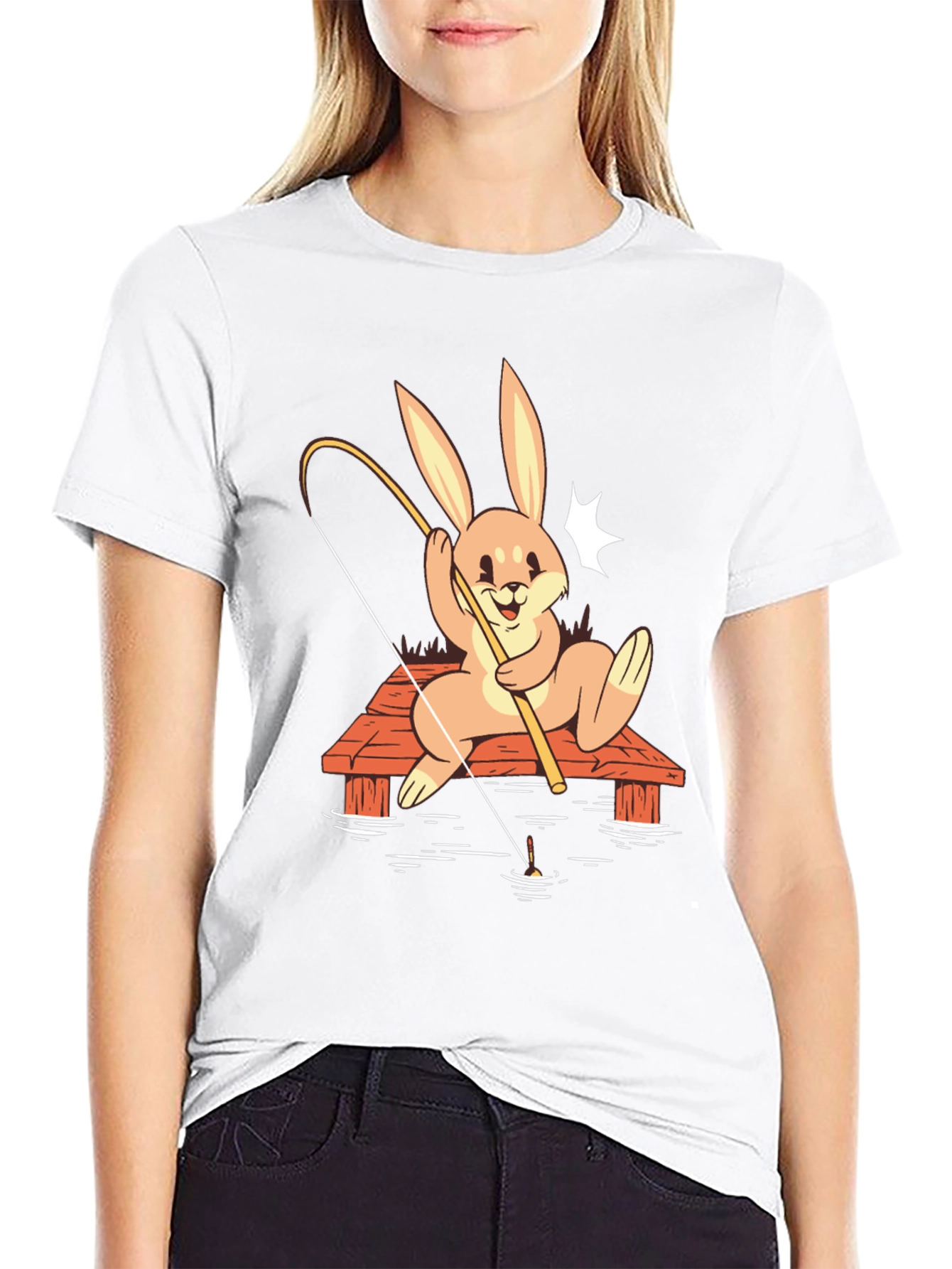 Bunny Fishing Graphic Tee - Black