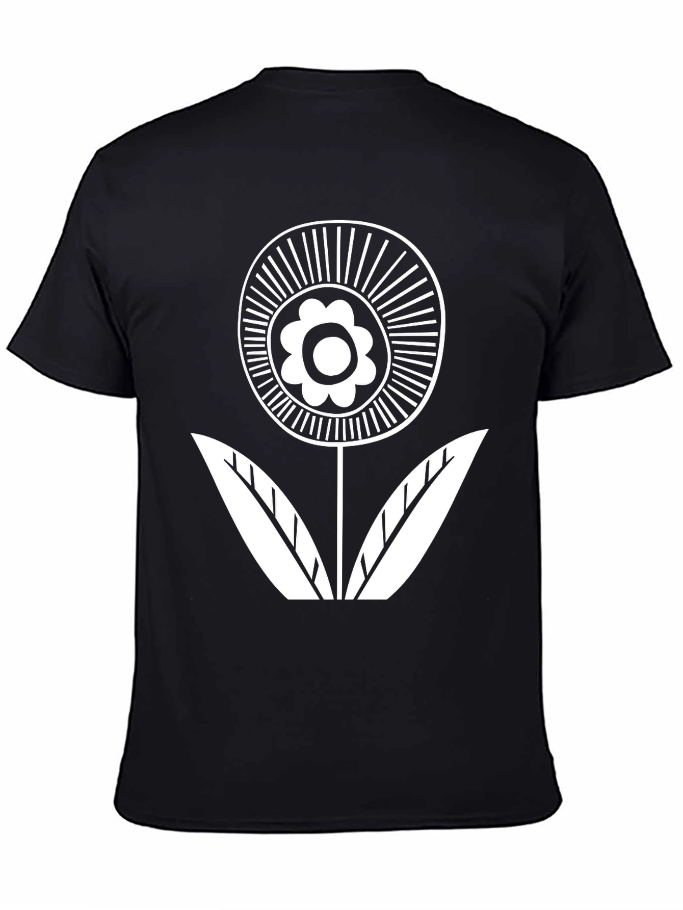 Black T-Shirt with White Flower Graphic