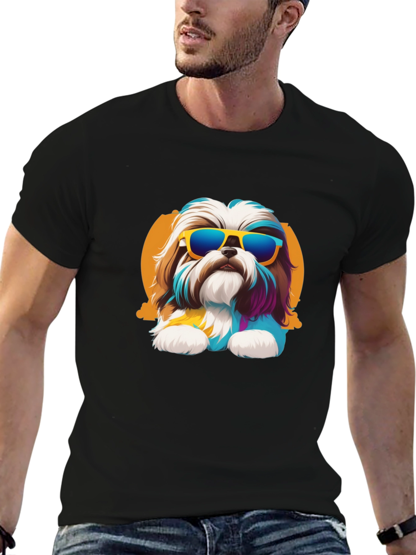 Cool Dog Graphic Tee - Black Cotton Shirt