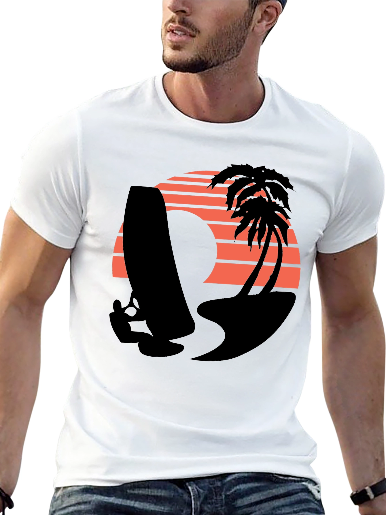 Retro Surf T-Shirt - Sunset Beach Design