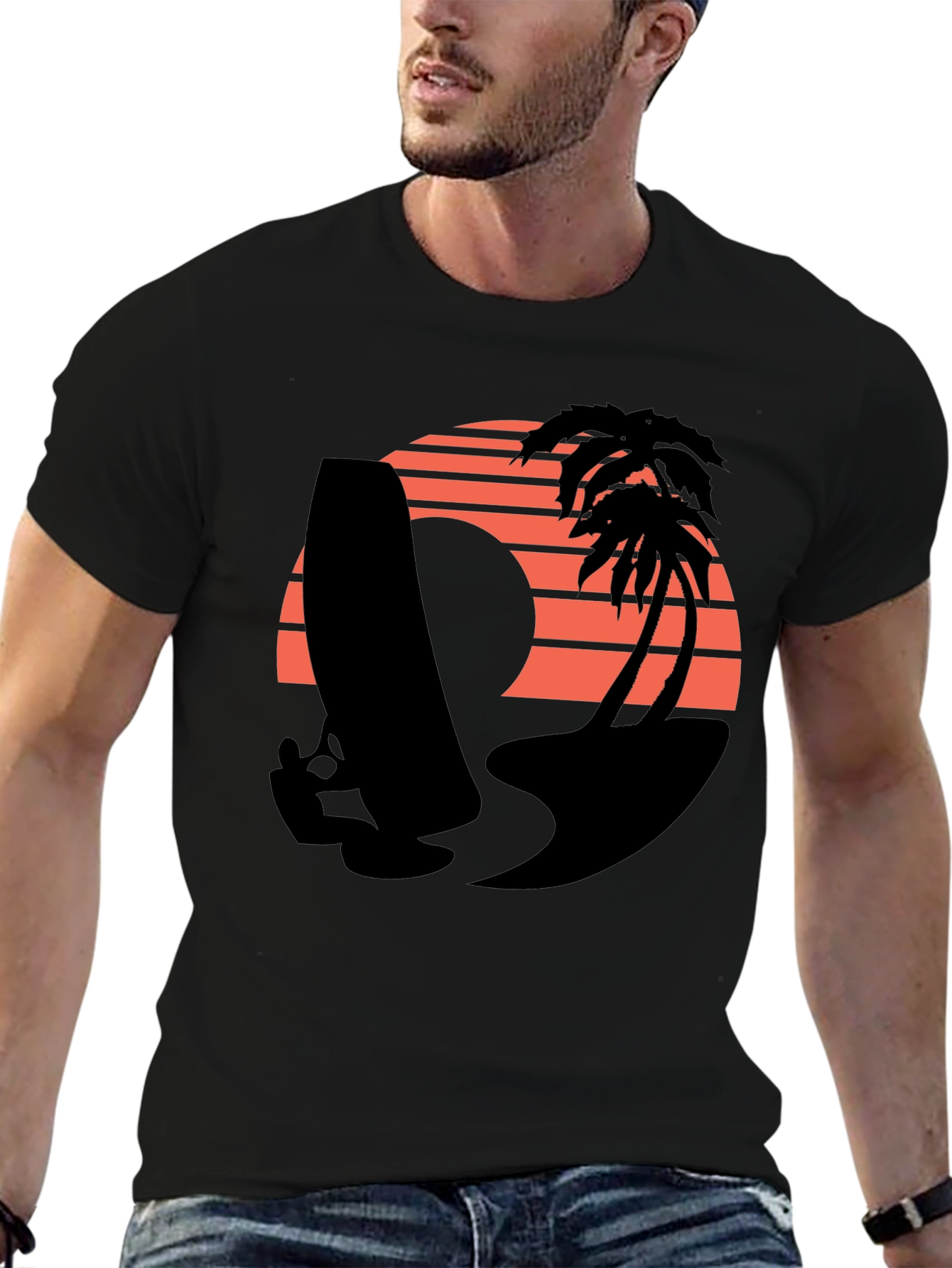 Retro Surf T-Shirt - Sunset Beach Design