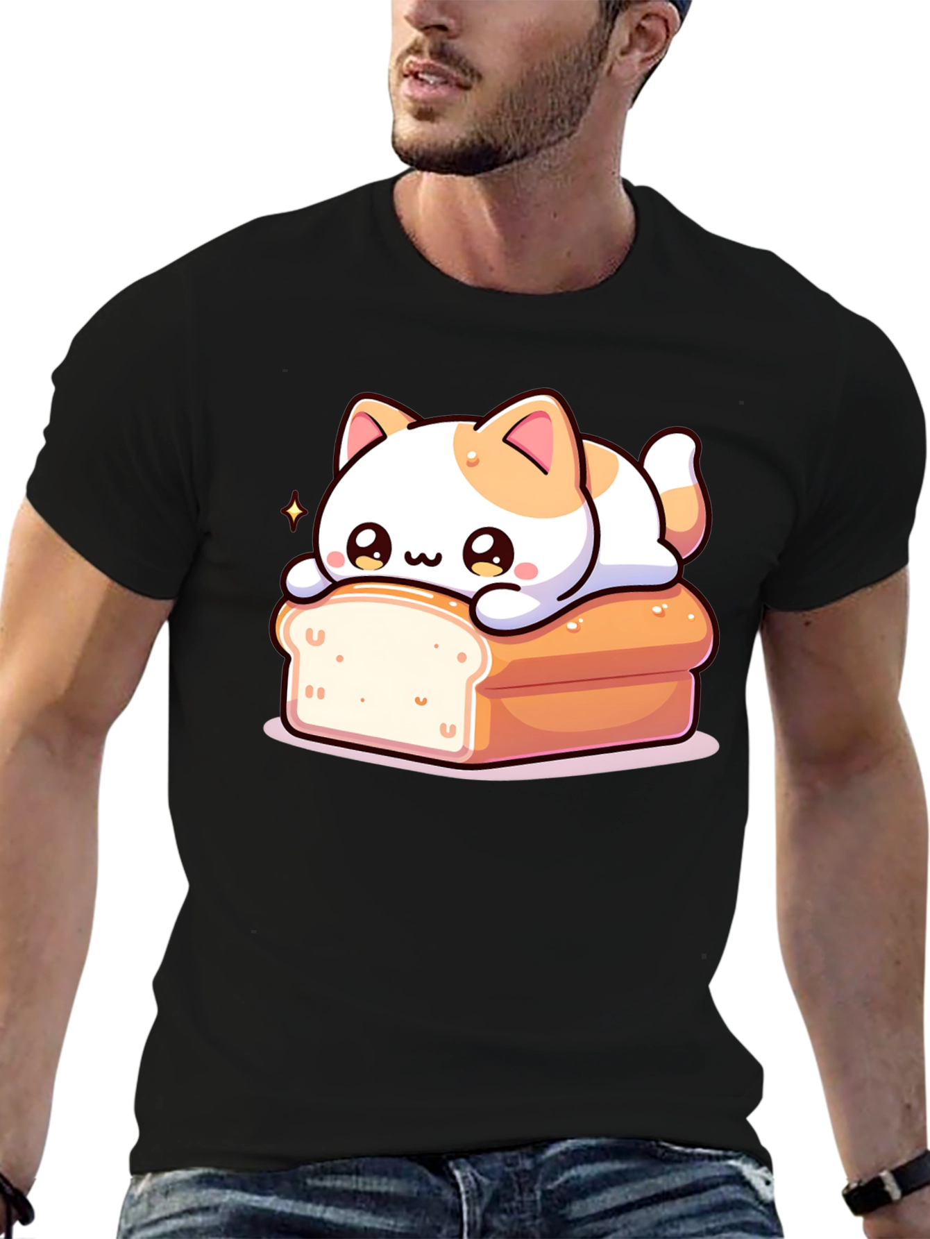 Cute Cat on Bread T-Shirt - Kawaii Style