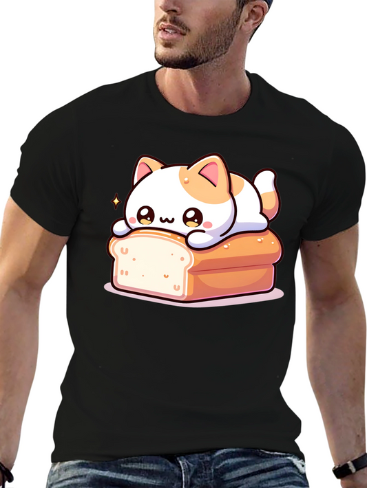 Cute Cat on Bread T-Shirt - Kawaii Style