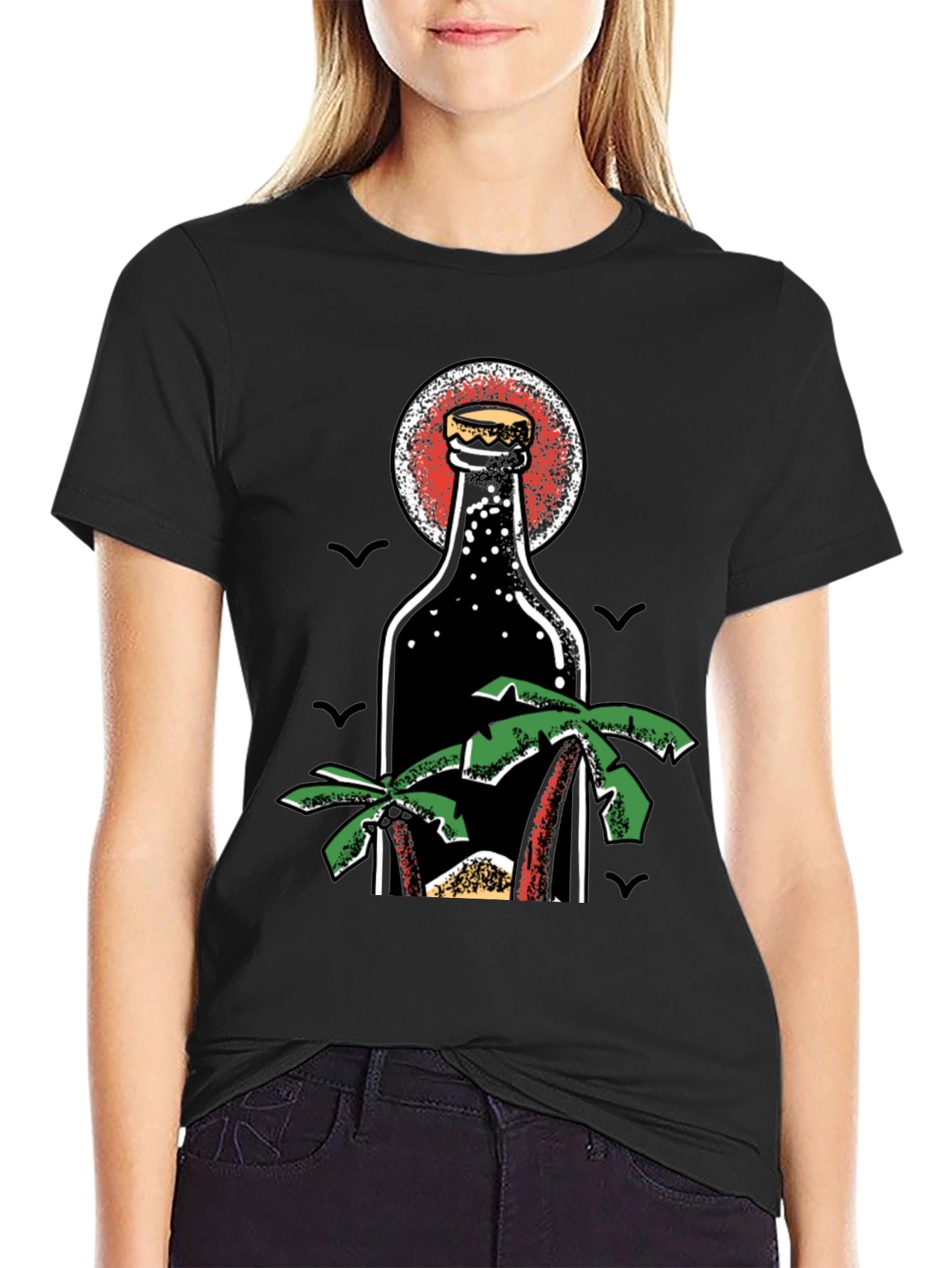 Tropical Beer Bottle Graphic T-Shirt