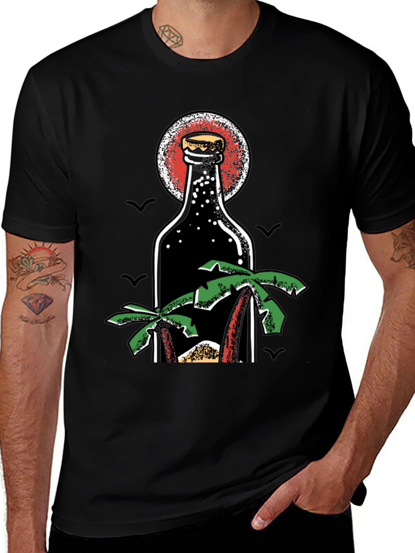 Tropical Beer Bottle Graphic T-Shirt