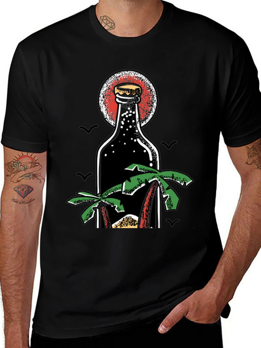 Tropical Beer Bottle Graphic T-Shirt