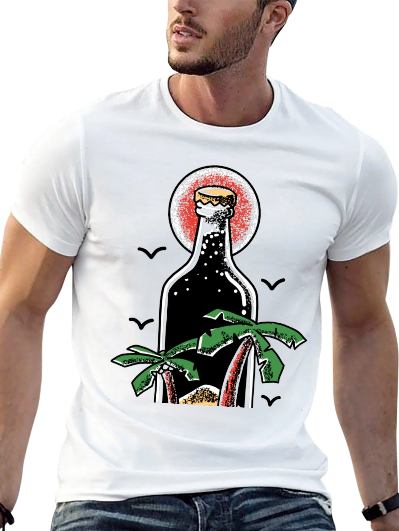 Tropical Beer Bottle Graphic T-Shirt