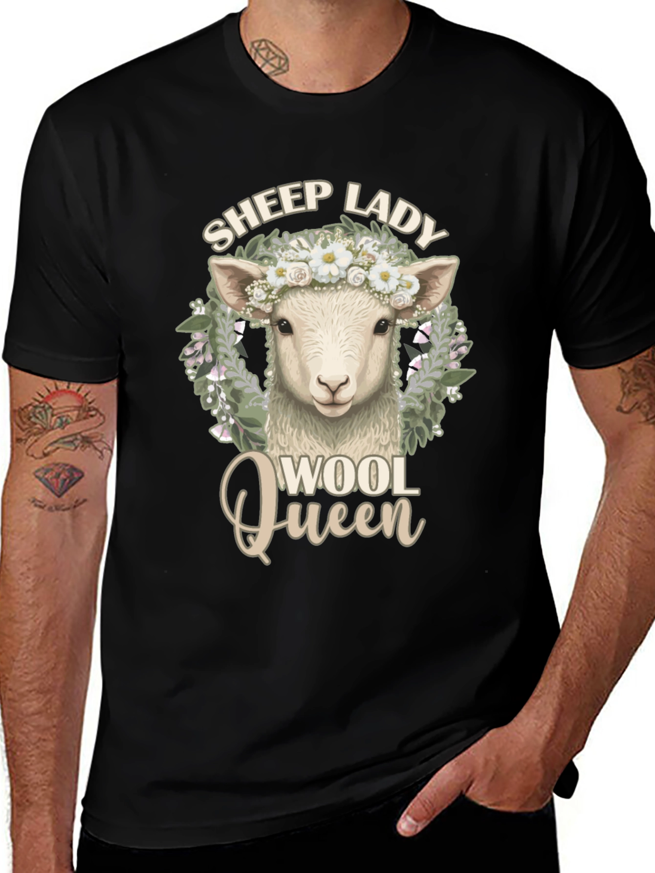 Sheep Lady Wool Queen Black Graphic Tee