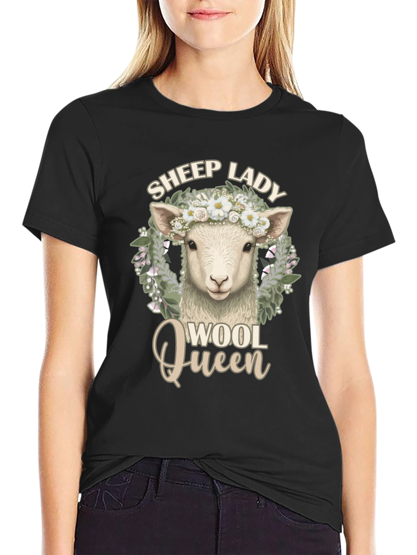 Sheep Lady Wool Queen Black Graphic Tee