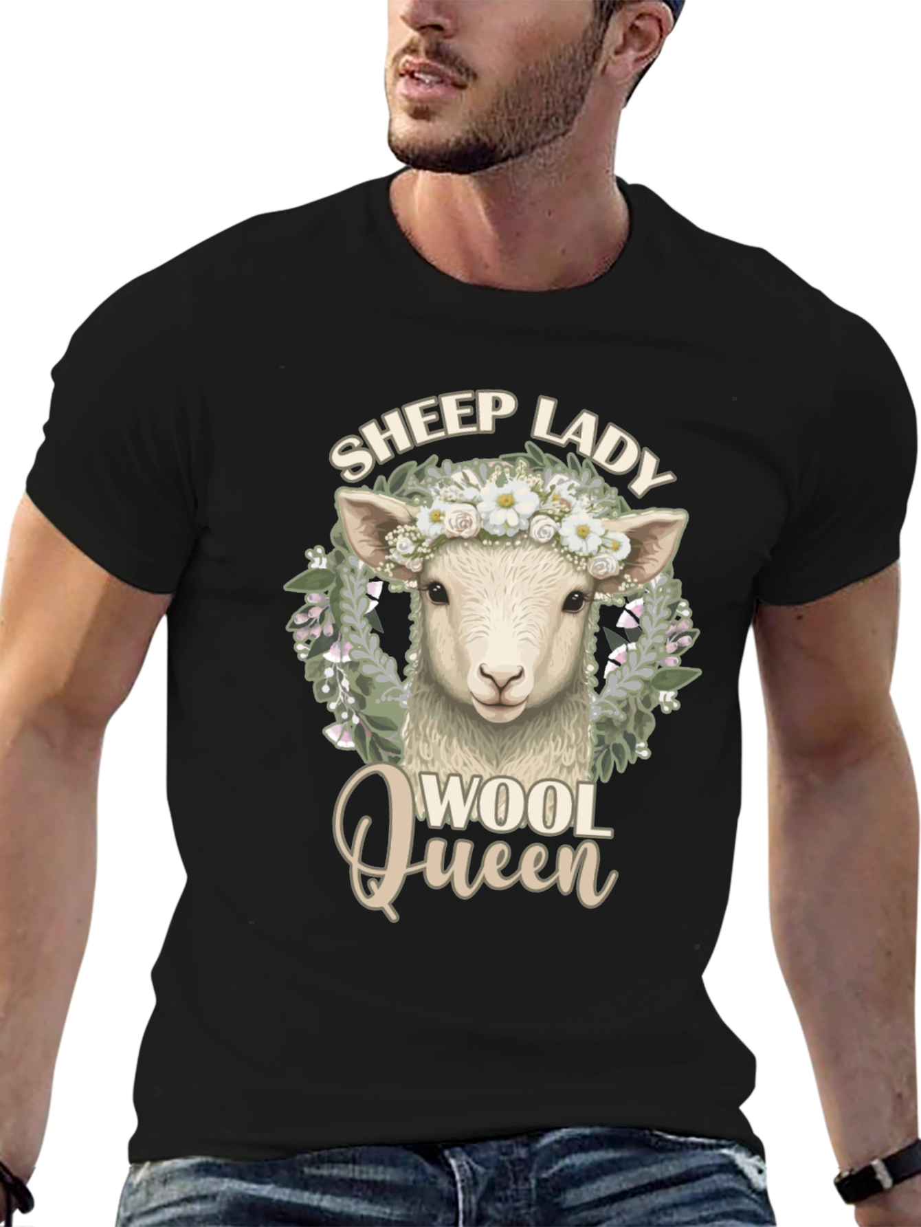Sheep Lady Wool Queen Black Graphic Tee