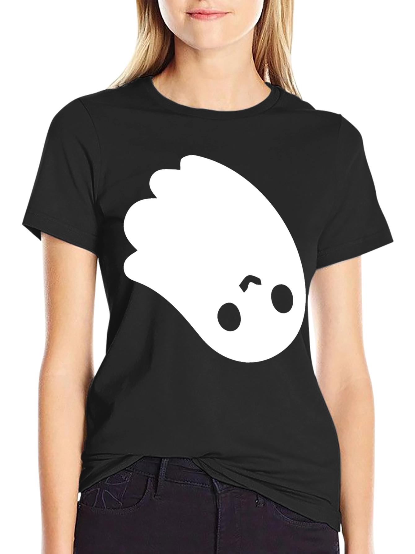 Cute Ghost Graphic Tee - Black Cotton T-Shirt