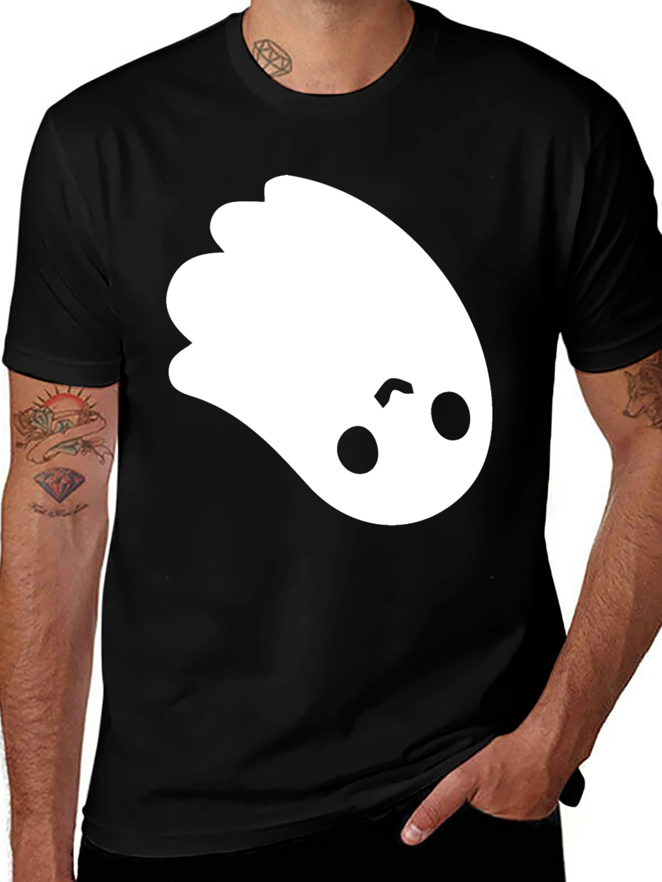 Cute Ghost Graphic Tee - Black Cotton T-Shirt