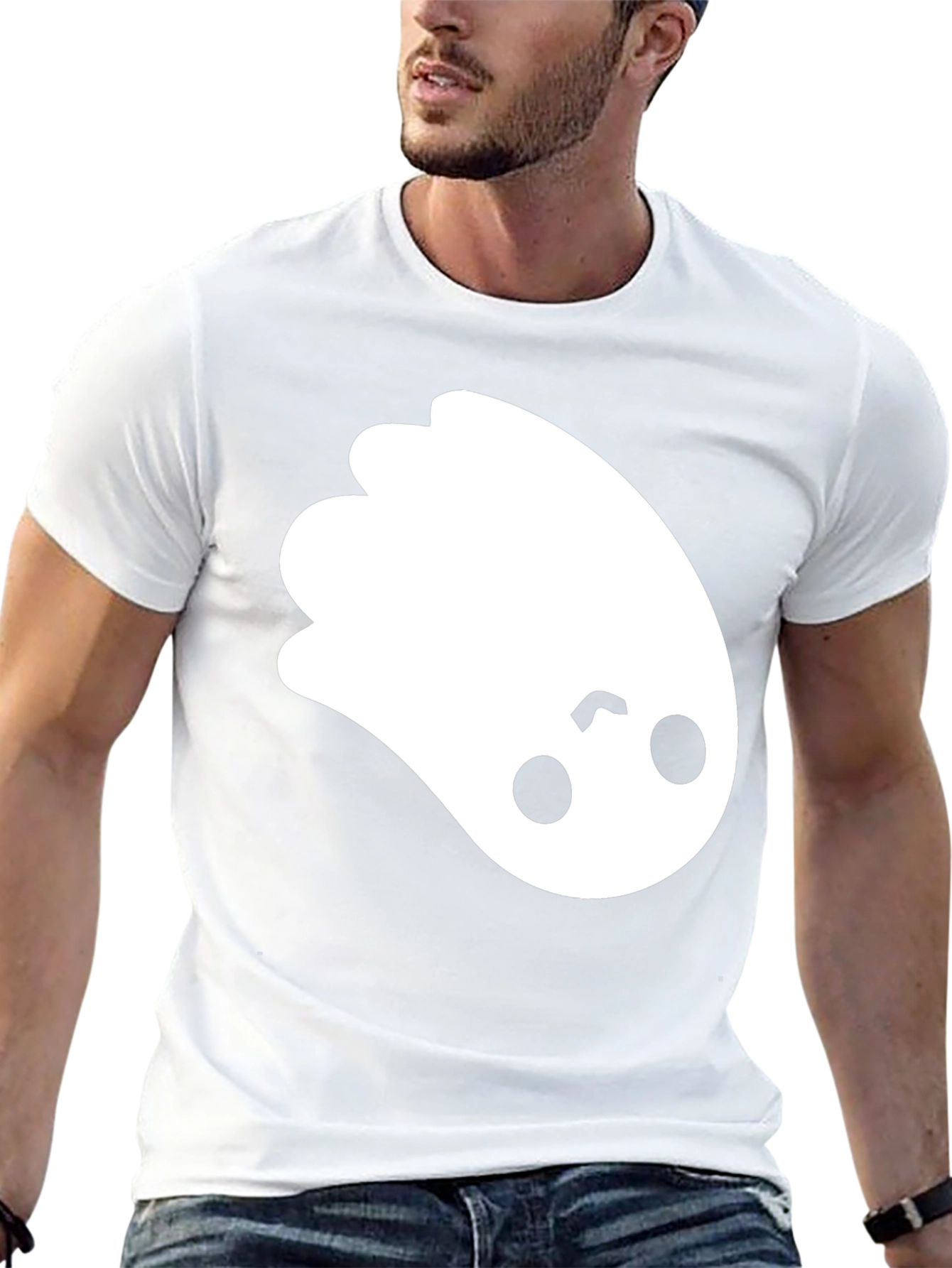 Cute Ghost Graphic Tee - Black Cotton T-Shirt