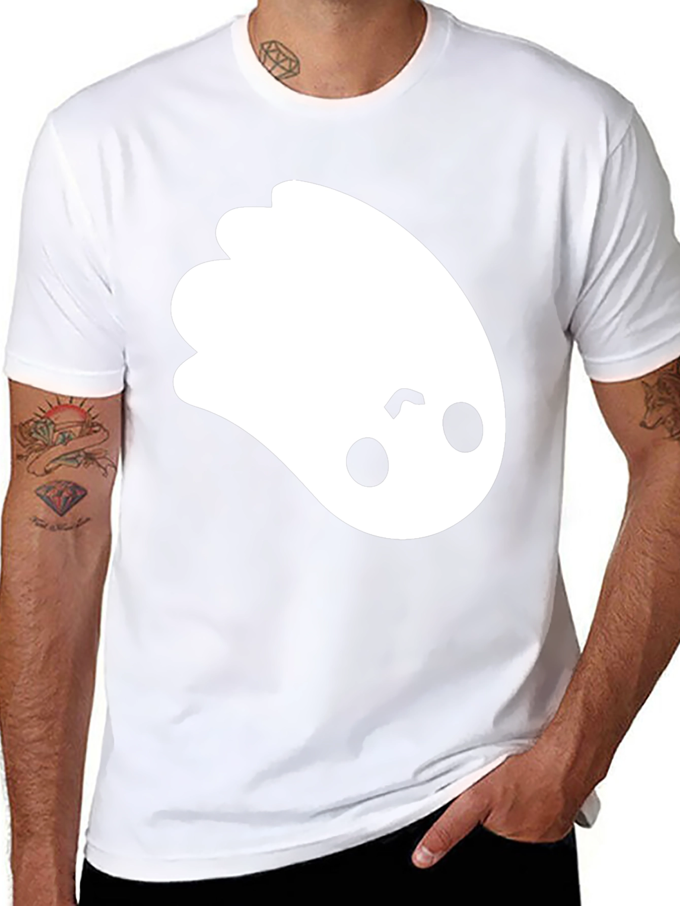 Cute Ghost Graphic Tee - Black Cotton T-Shirt