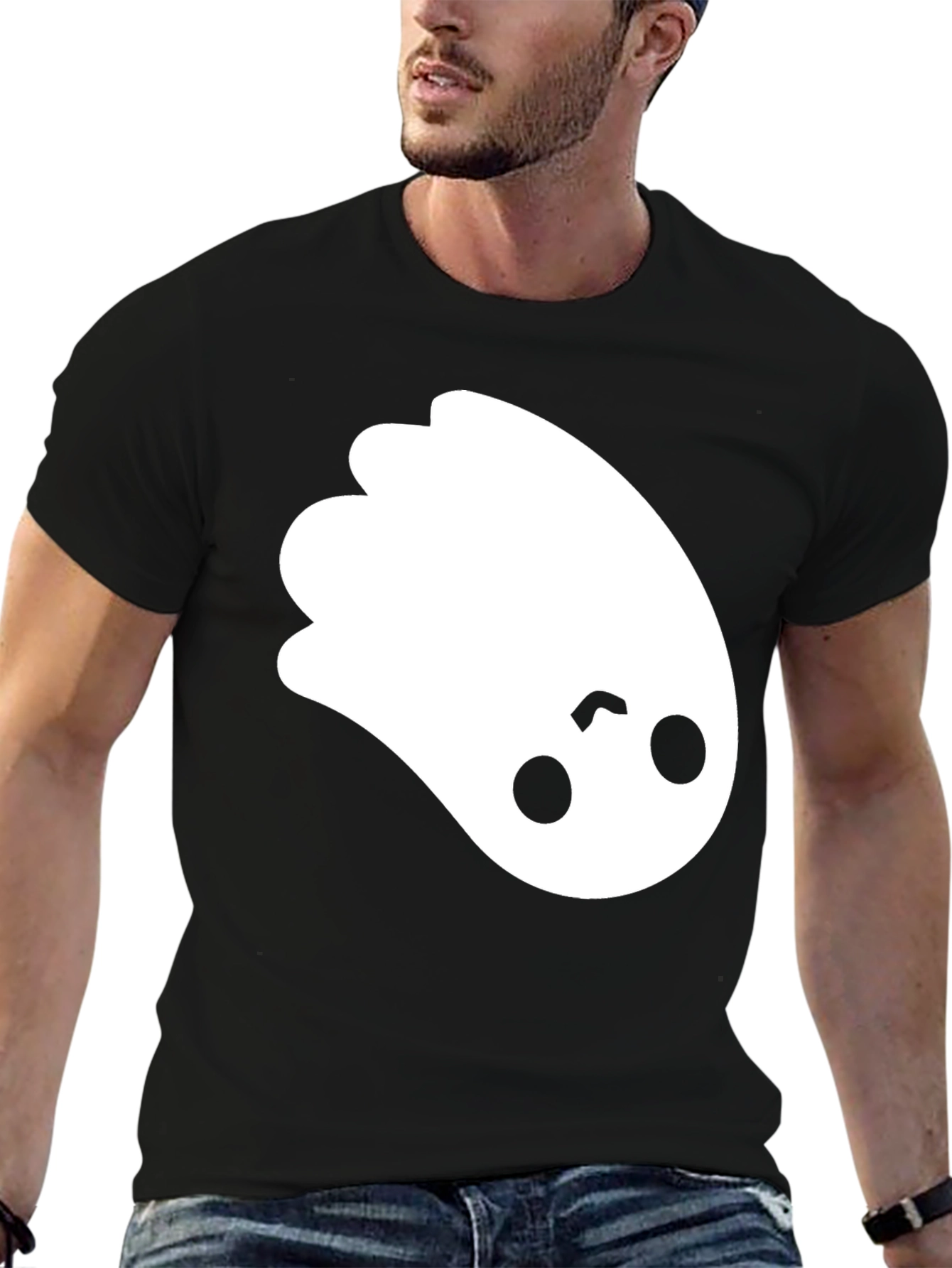 Cute Ghost Graphic Tee - Black Cotton T-Shirt