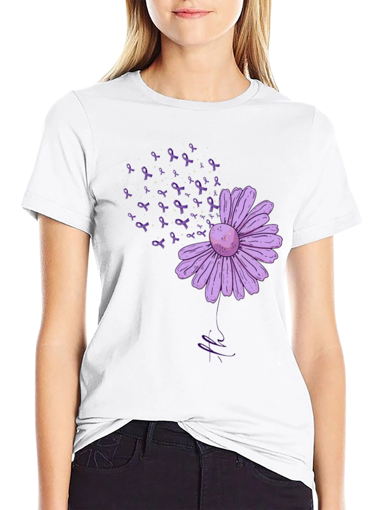 Purple Flower Ribbon Awareness T-Shirt