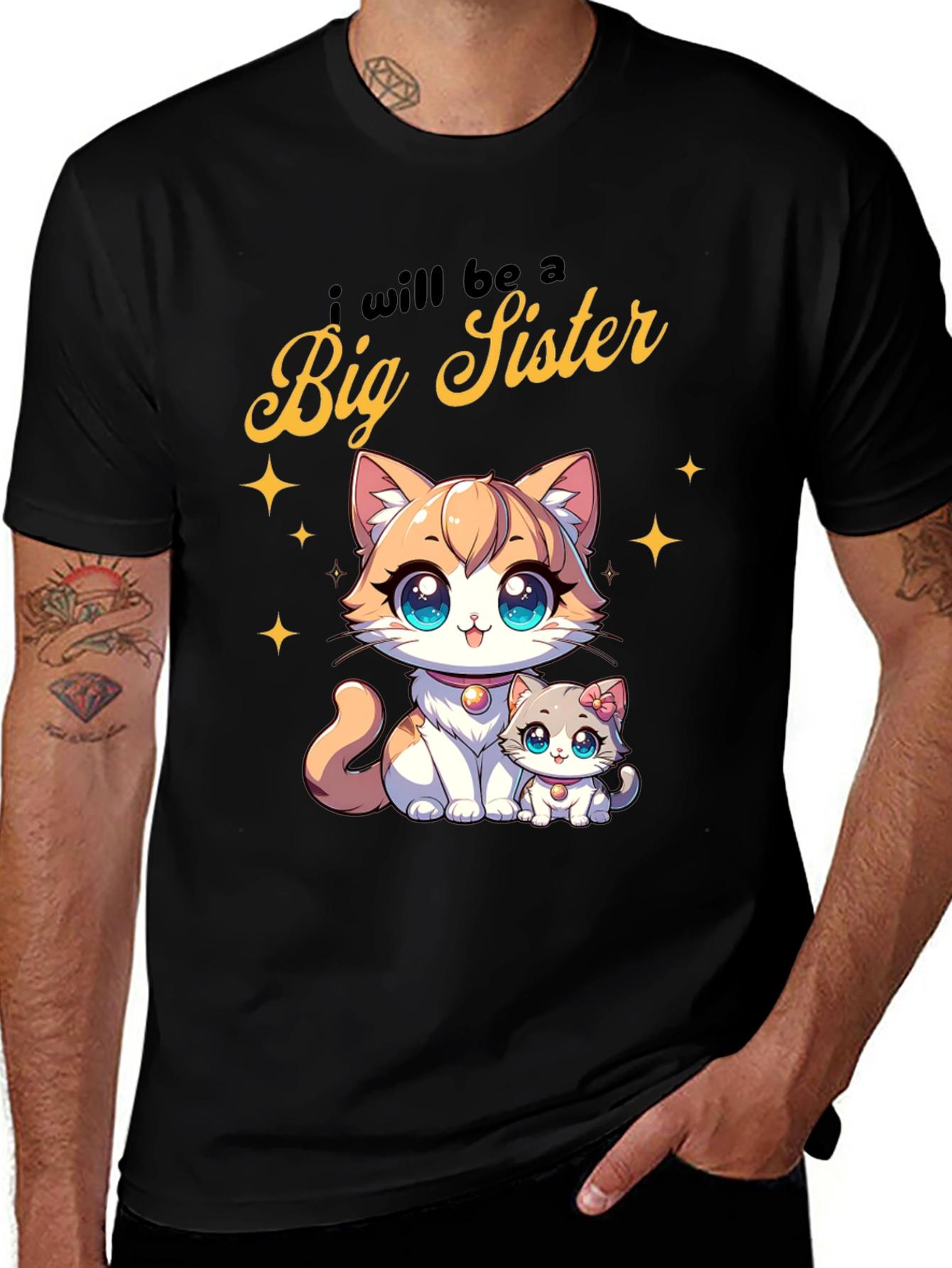 Big Sister Announcement Tee - Cute Cartoon Cats