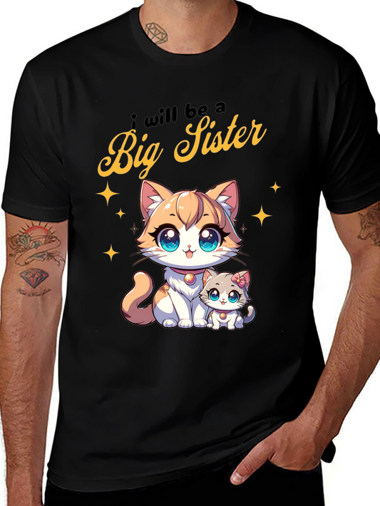 Big Sister Announcement Tee - Cute Cartoon Cats