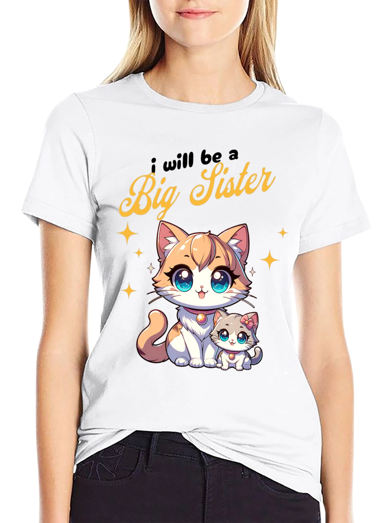 Big Sister Announcement Tee - Cute Cartoon Cats