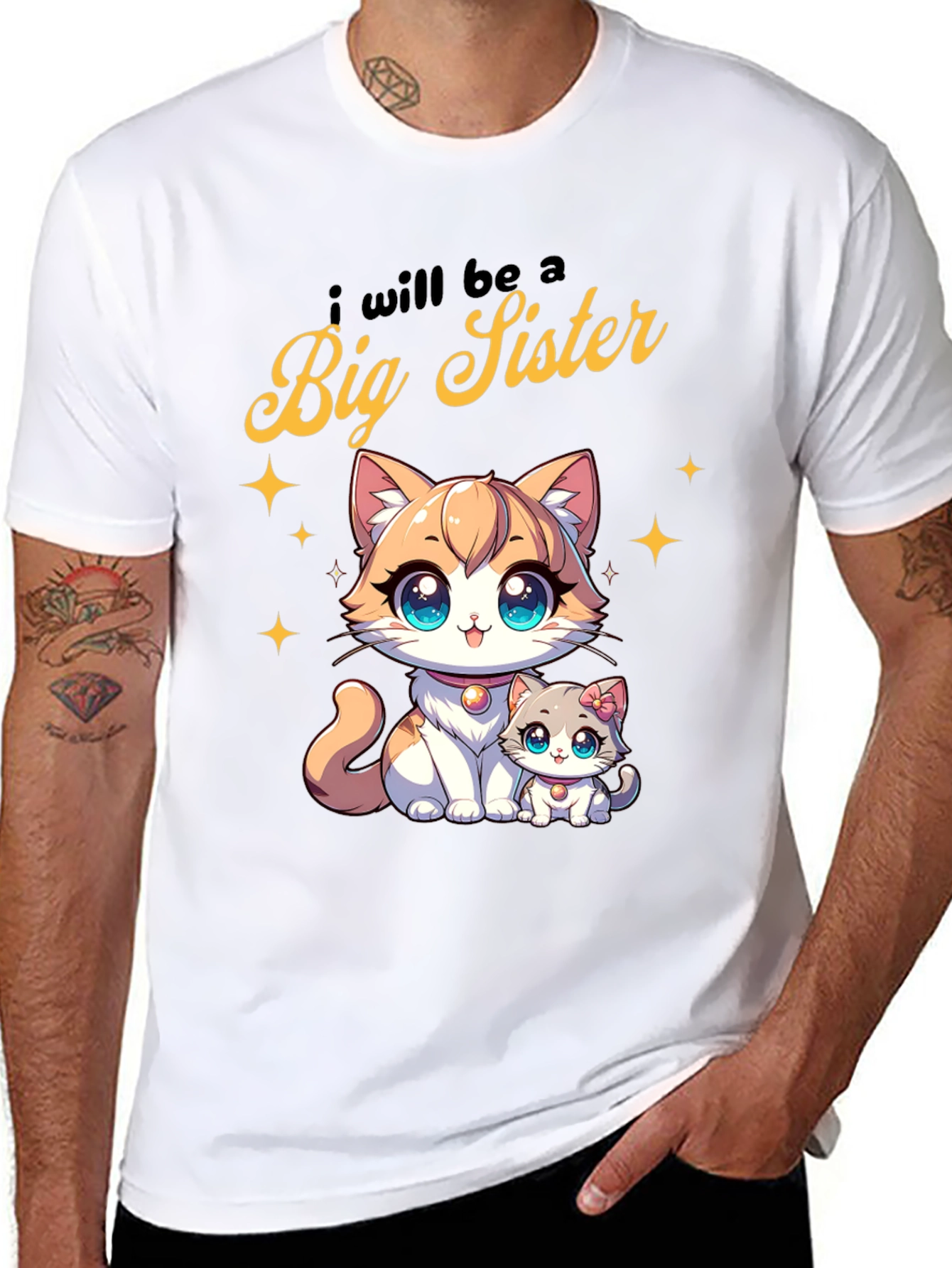 Big Sister Announcement Tee - Cute Cartoon Cats
