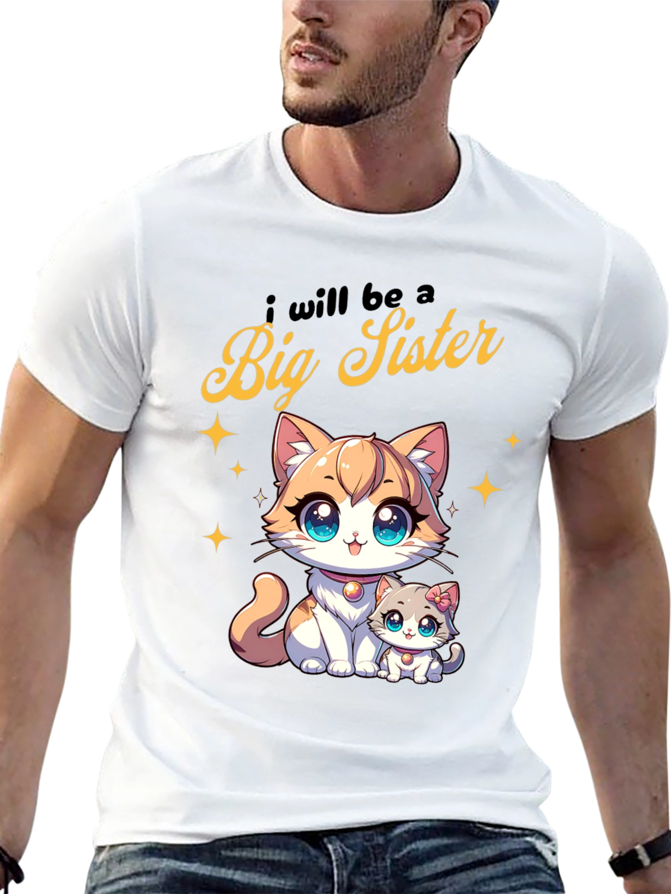 Big Sister Announcement Tee - Cute Cartoon Cats