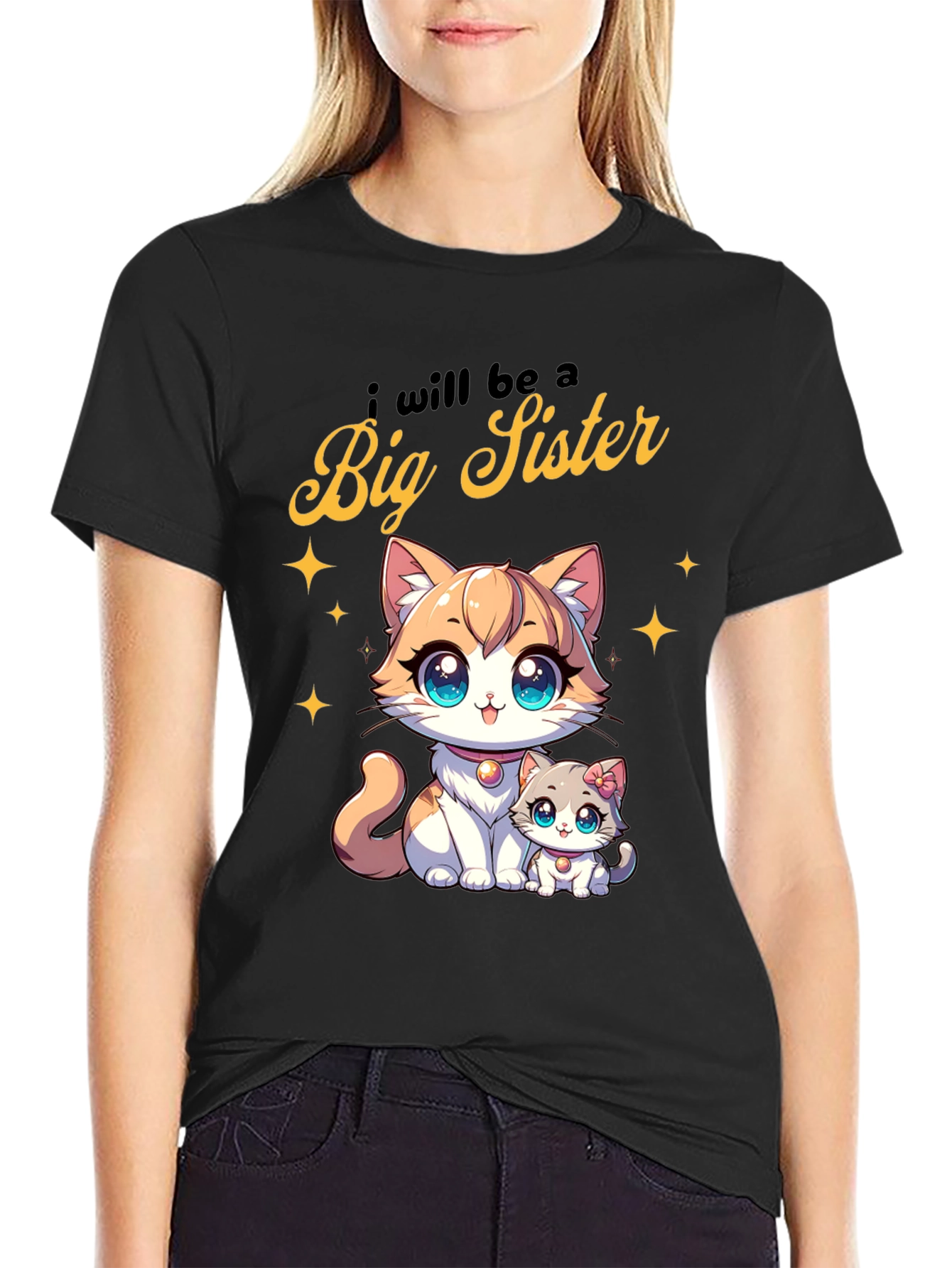 Big Sister Announcement Tee - Cute Cartoon Cats