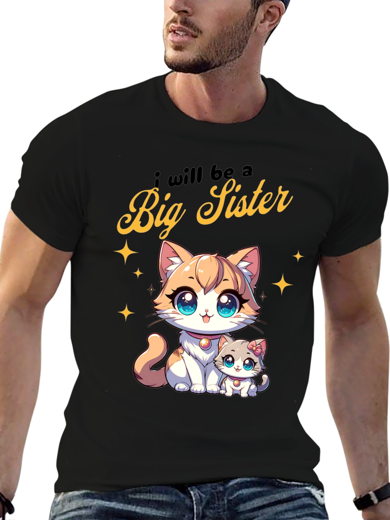 Big Sister Announcement Tee - Cute Cartoon Cats
