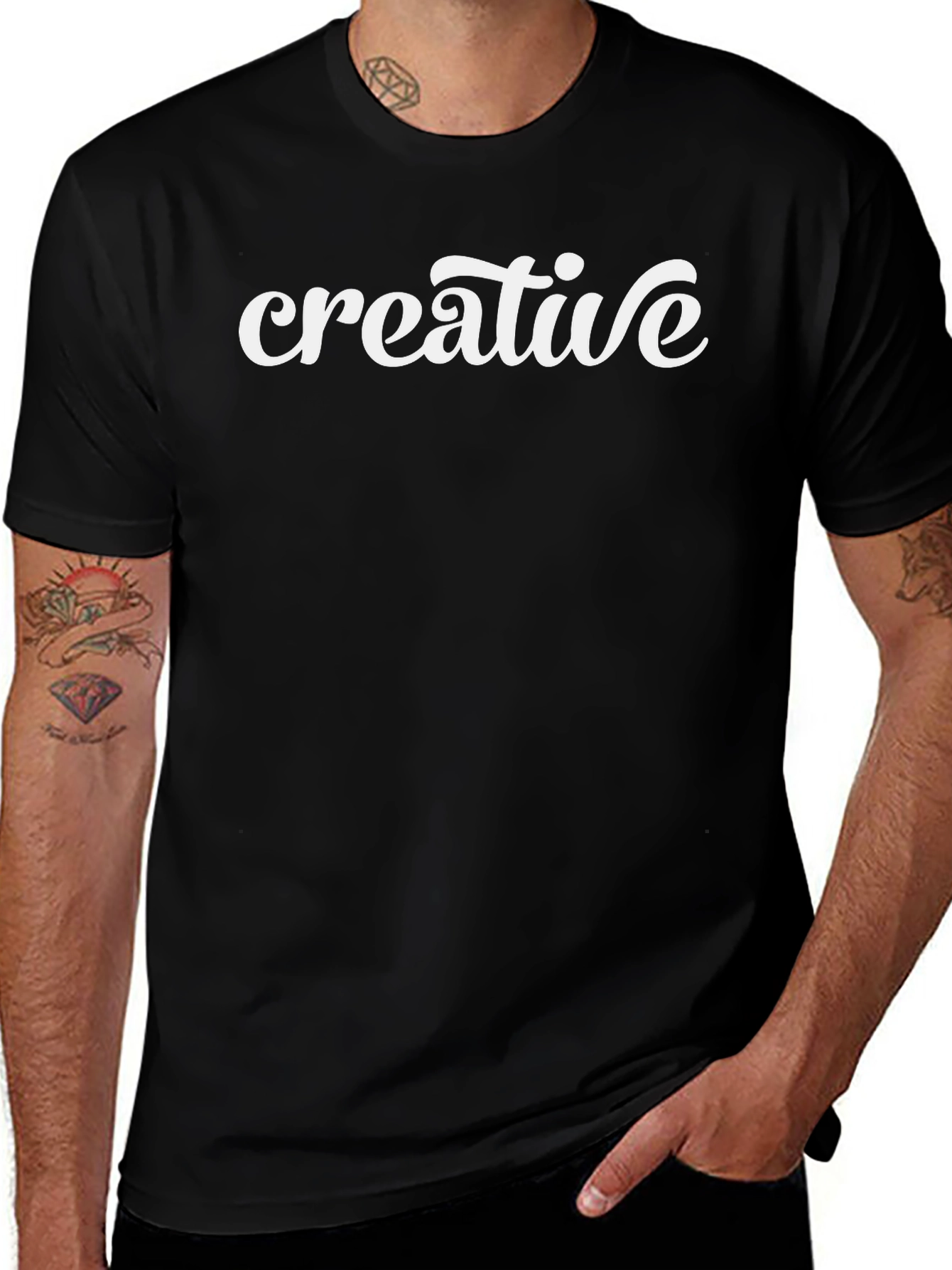 Creative Graphic T-Shirt - Black Cotton Blend