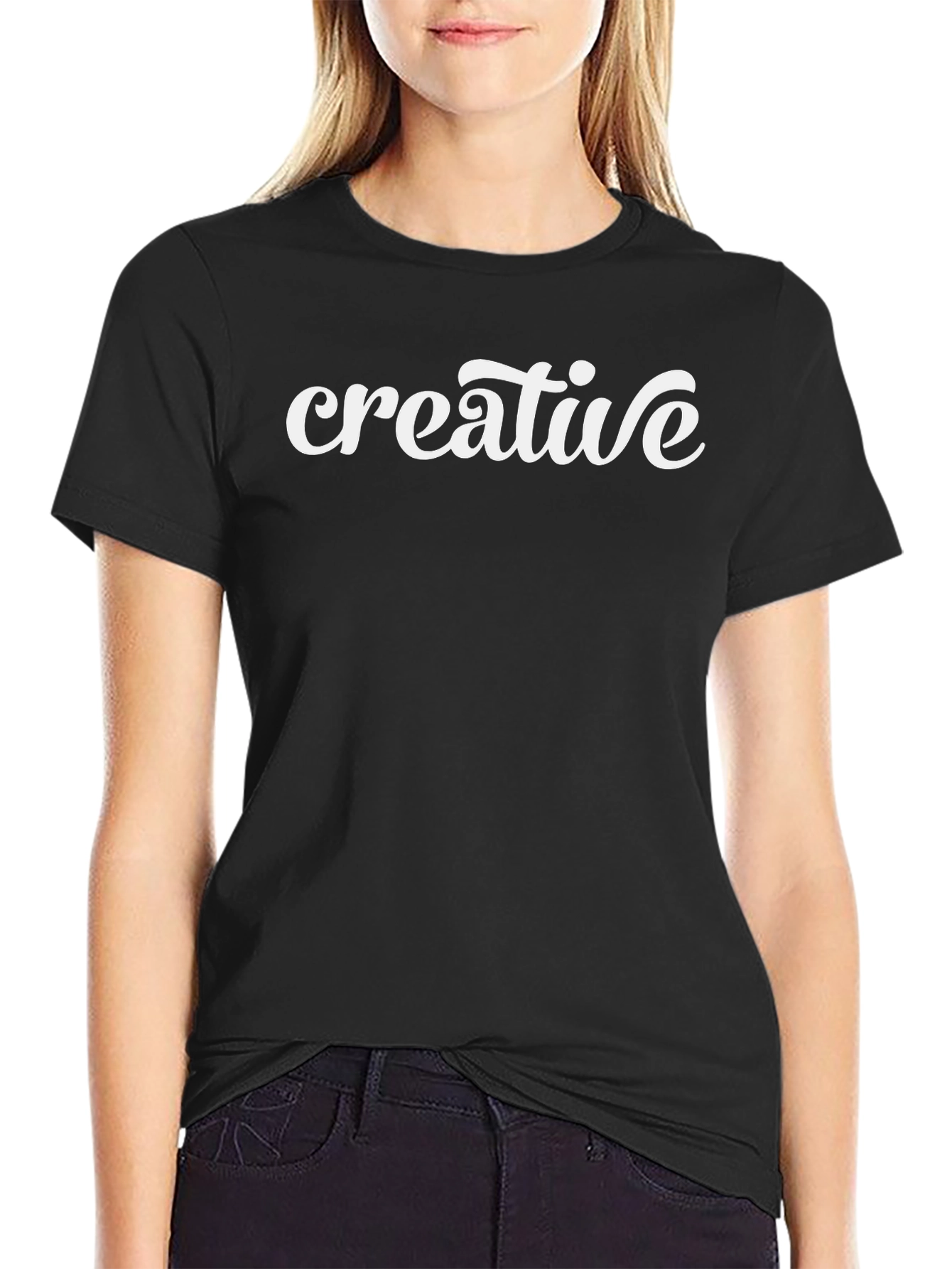 Creative Graphic T-Shirt - Black Cotton Blend