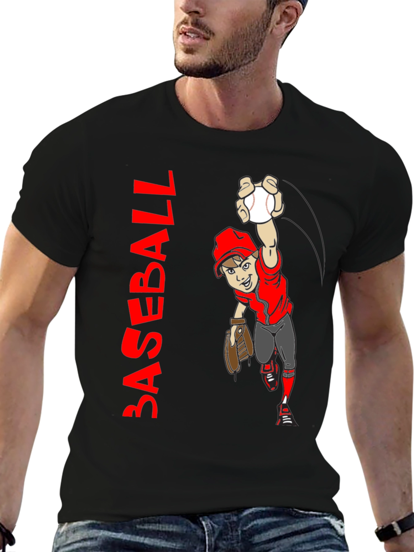Baseball Cartoon Graphic T-Shirt