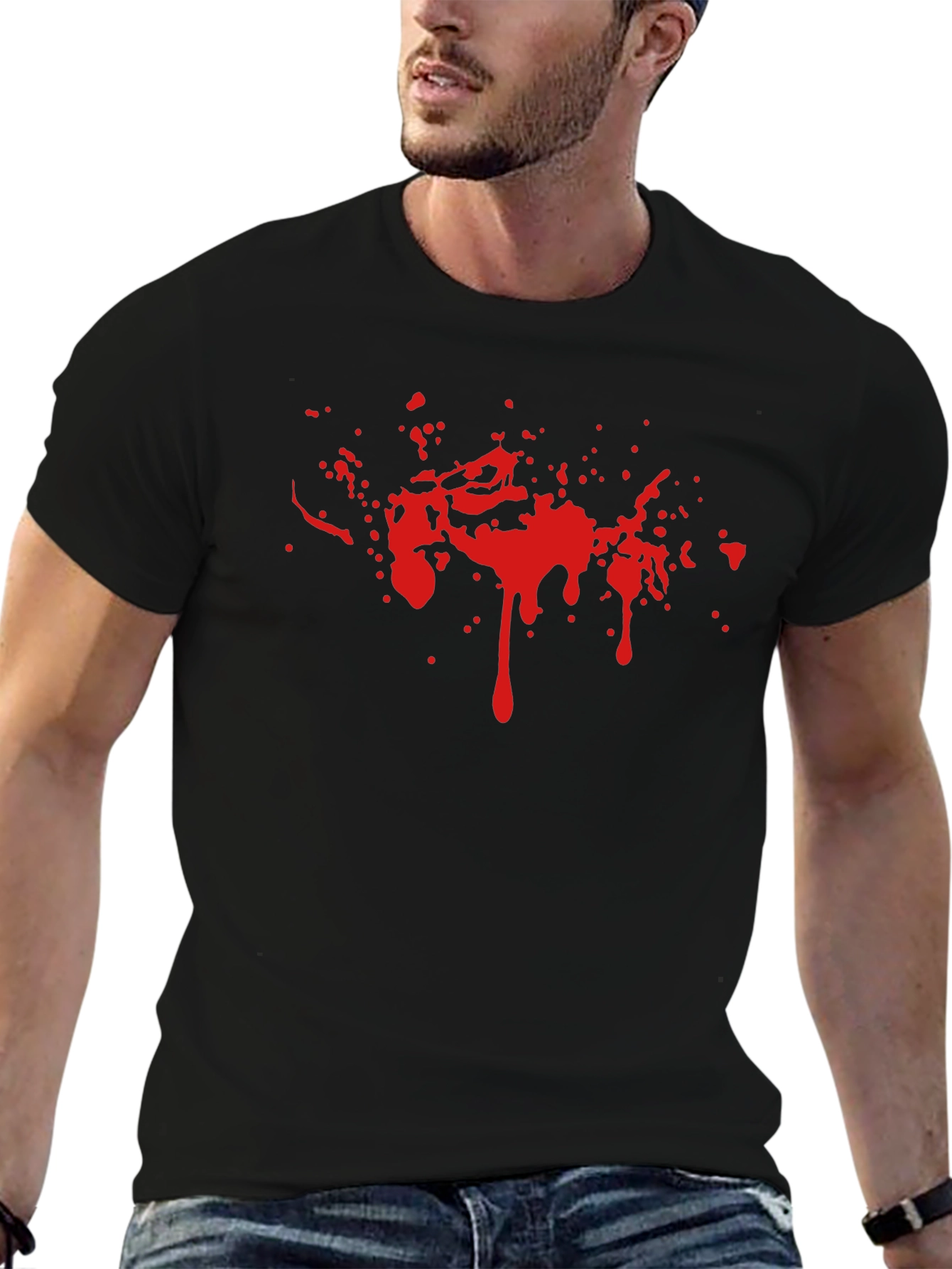 Red Splatter Graphic Black Tee