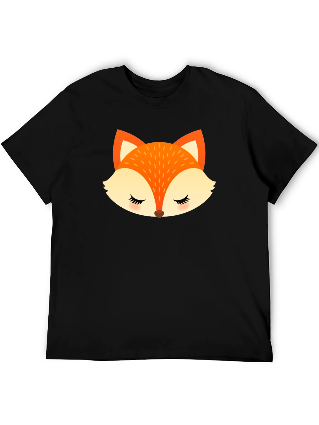 Cute Fox Face Graphic Black T-Shirt