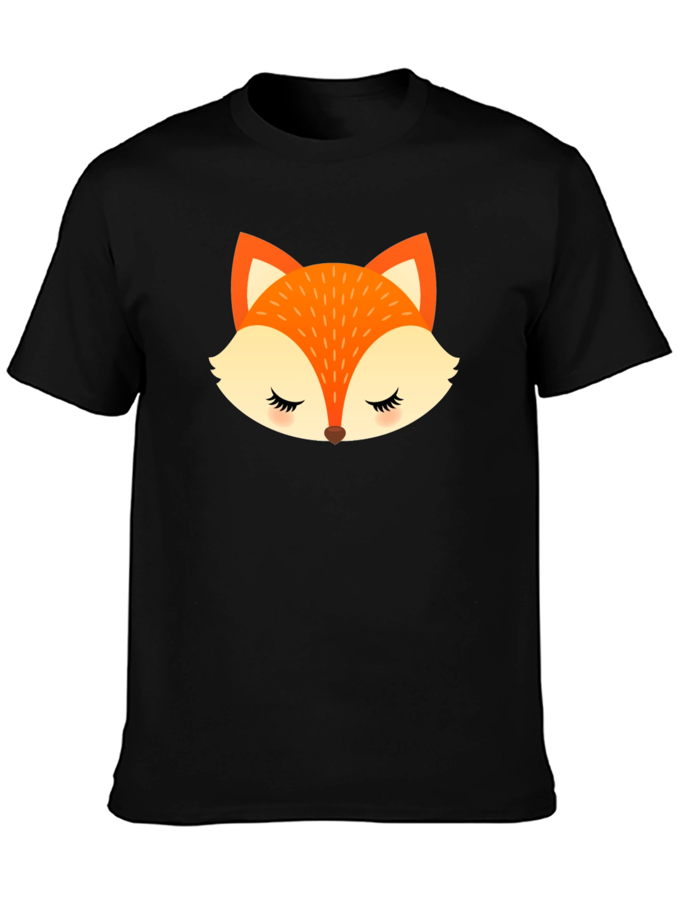 Cute Fox Face Graphic Black T-Shirt