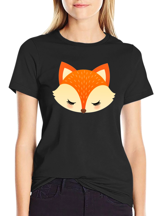 Cute Fox Face Graphic Black T-Shirt