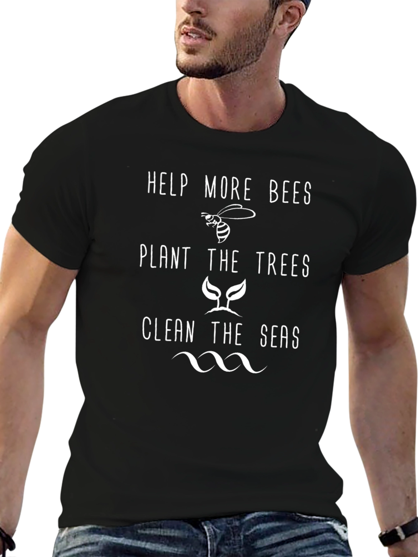 Eco-Friendly Graphic Tee - Help Bees Trees Seas
