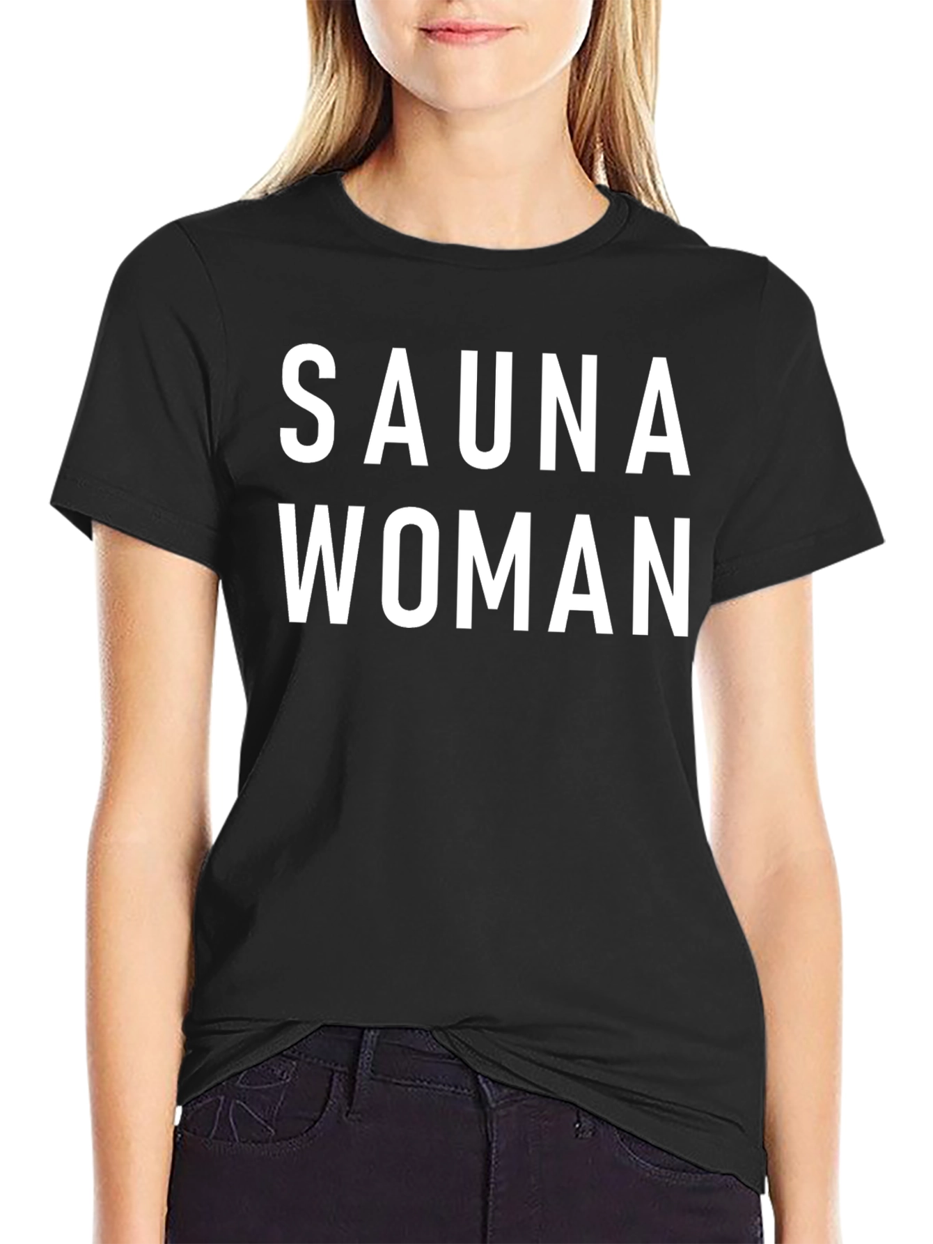 Sauna Woman Graphic Tee - Black Cotton T-Shirt