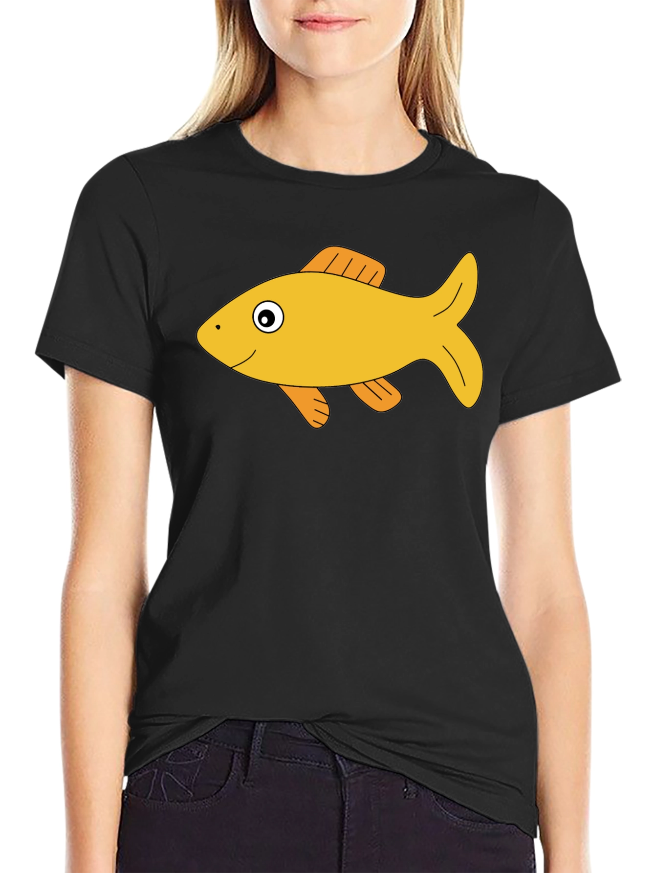 Black T-Shirt with Goldfish Graphic Tee