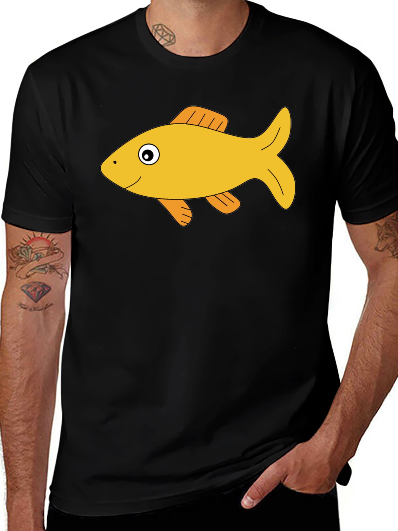 Black T-Shirt with Goldfish Graphic Tee