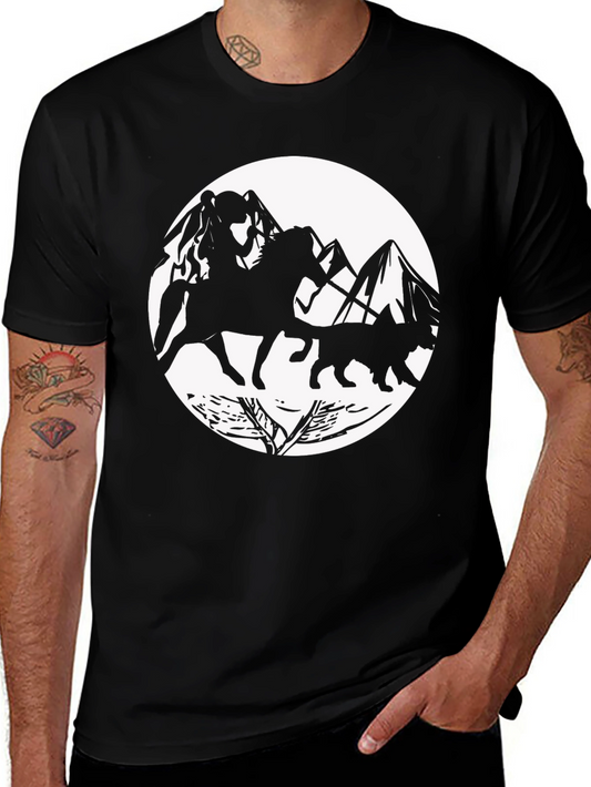 Equestrian Mountain Silhouette Black Tee