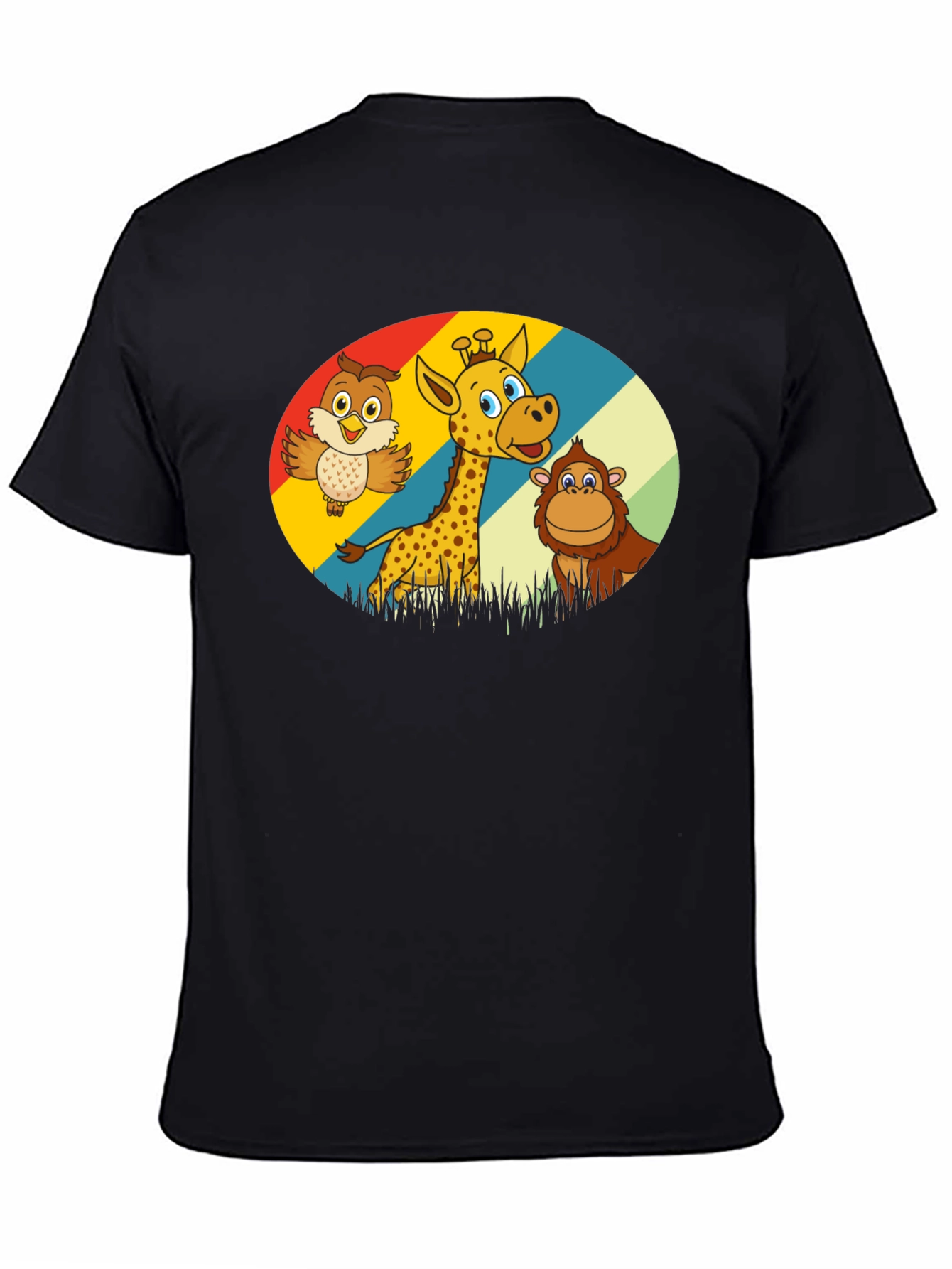Cartoon Animal Graphic Tee - Owl Giraffe Monkey