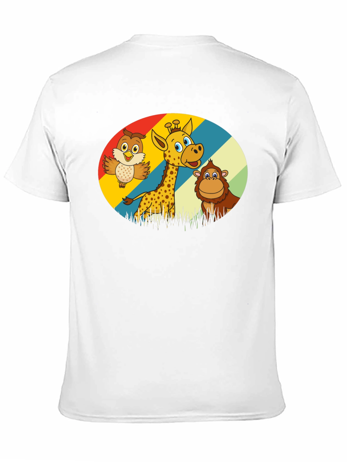 Cartoon Animal Graphic Tee - Owl Giraffe Monkey
