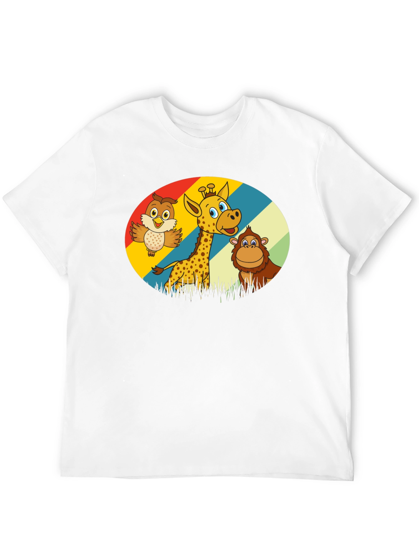 Cartoon Animal Graphic Tee - Owl Giraffe Monkey