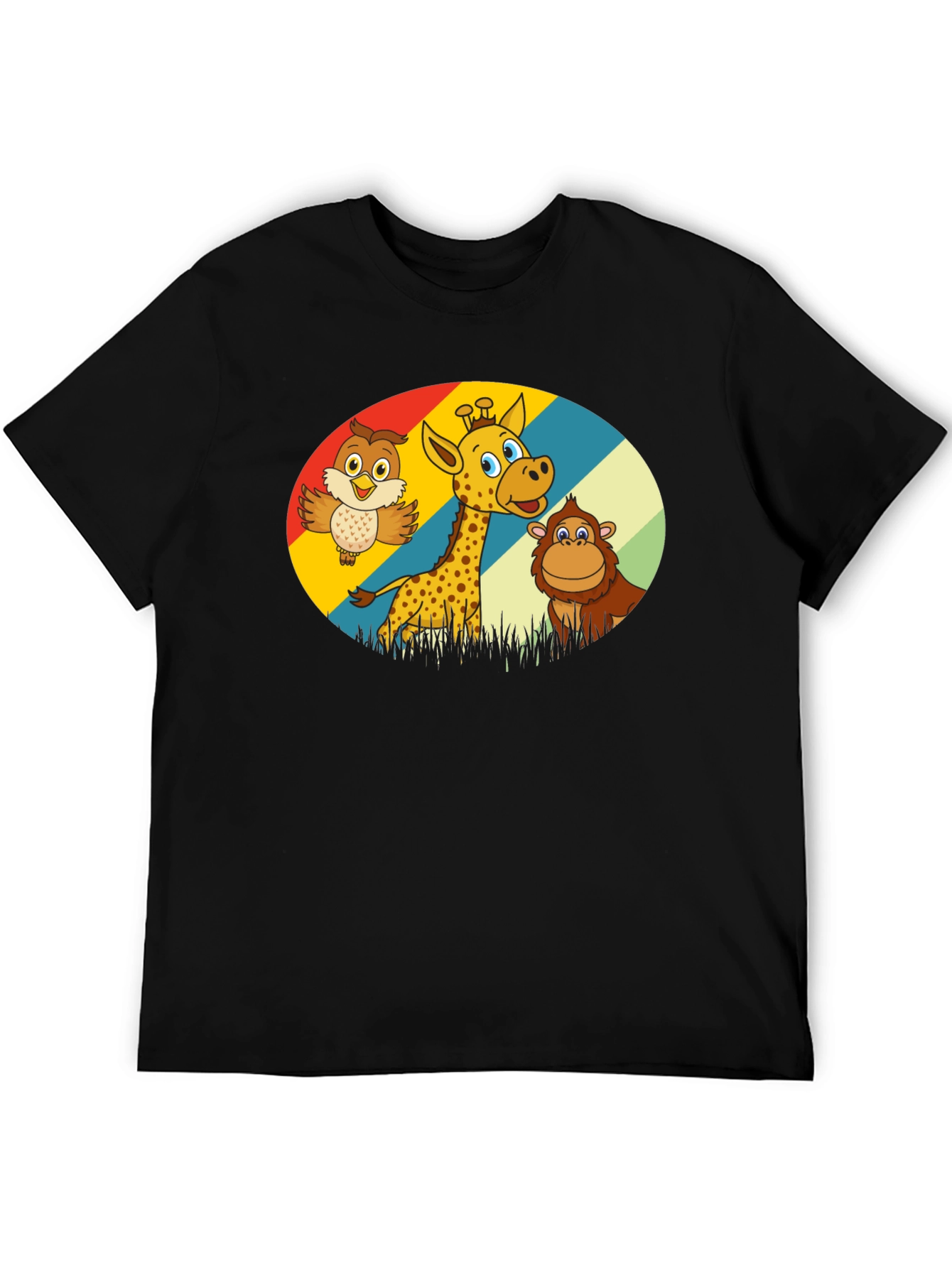Cartoon Animal Graphic Tee - Owl Giraffe Monkey