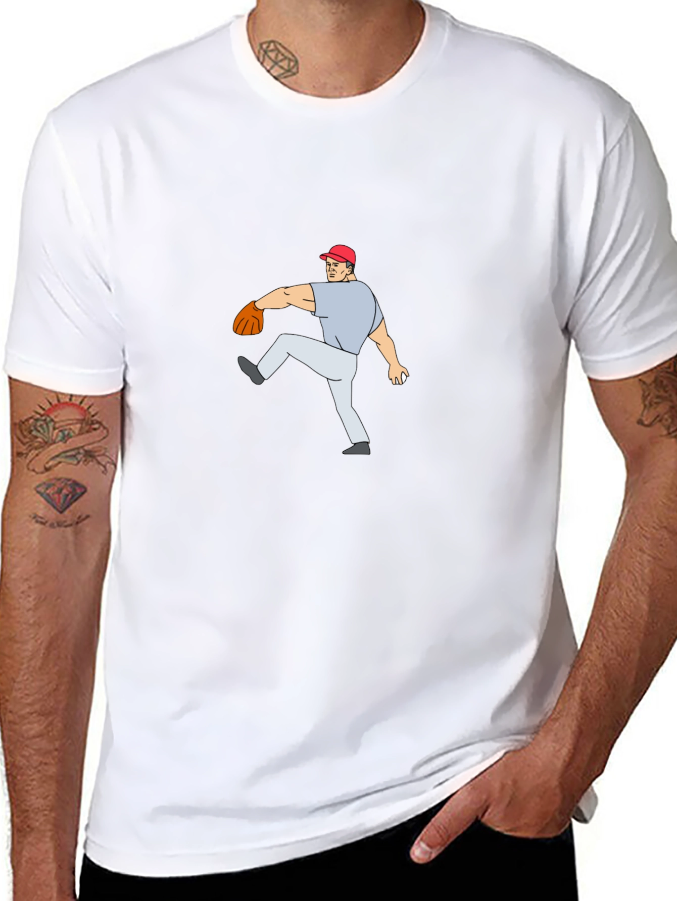 Baseball Pitcher Cartoon Black T-Shirt