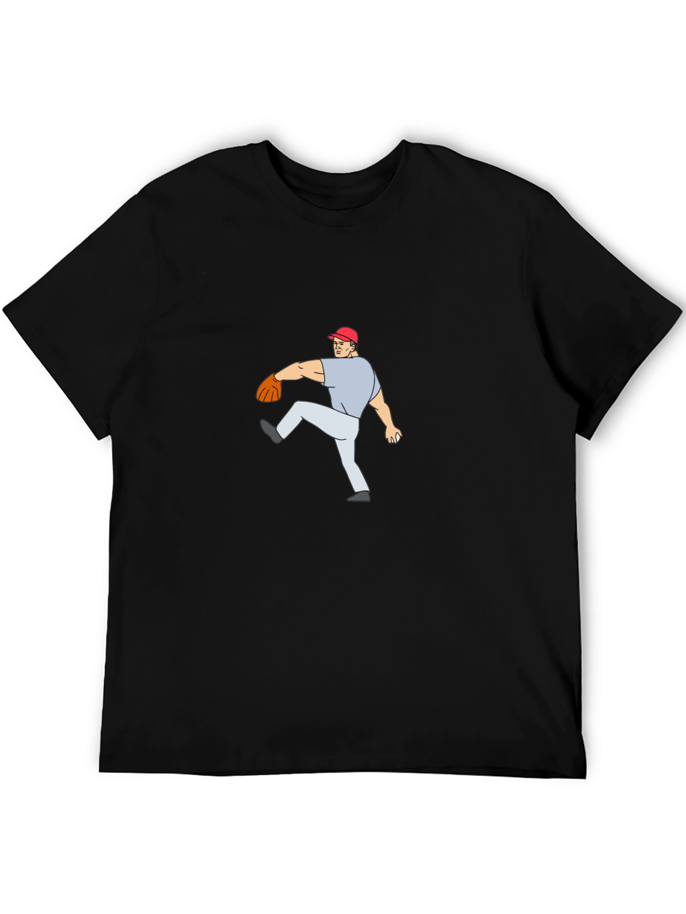 Baseball Pitcher Cartoon Black T-Shirt