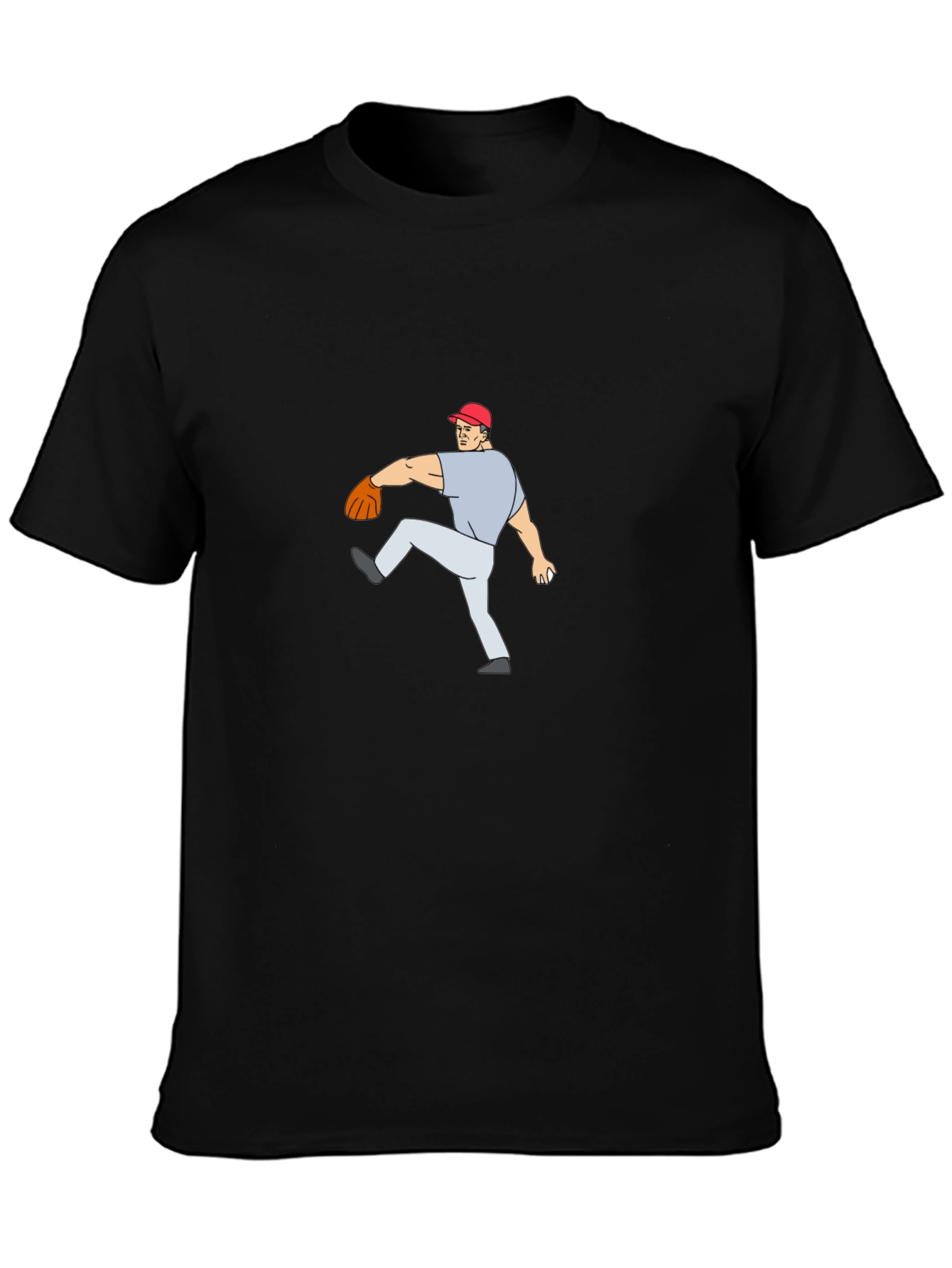 Baseball Pitcher Cartoon Black T-Shirt