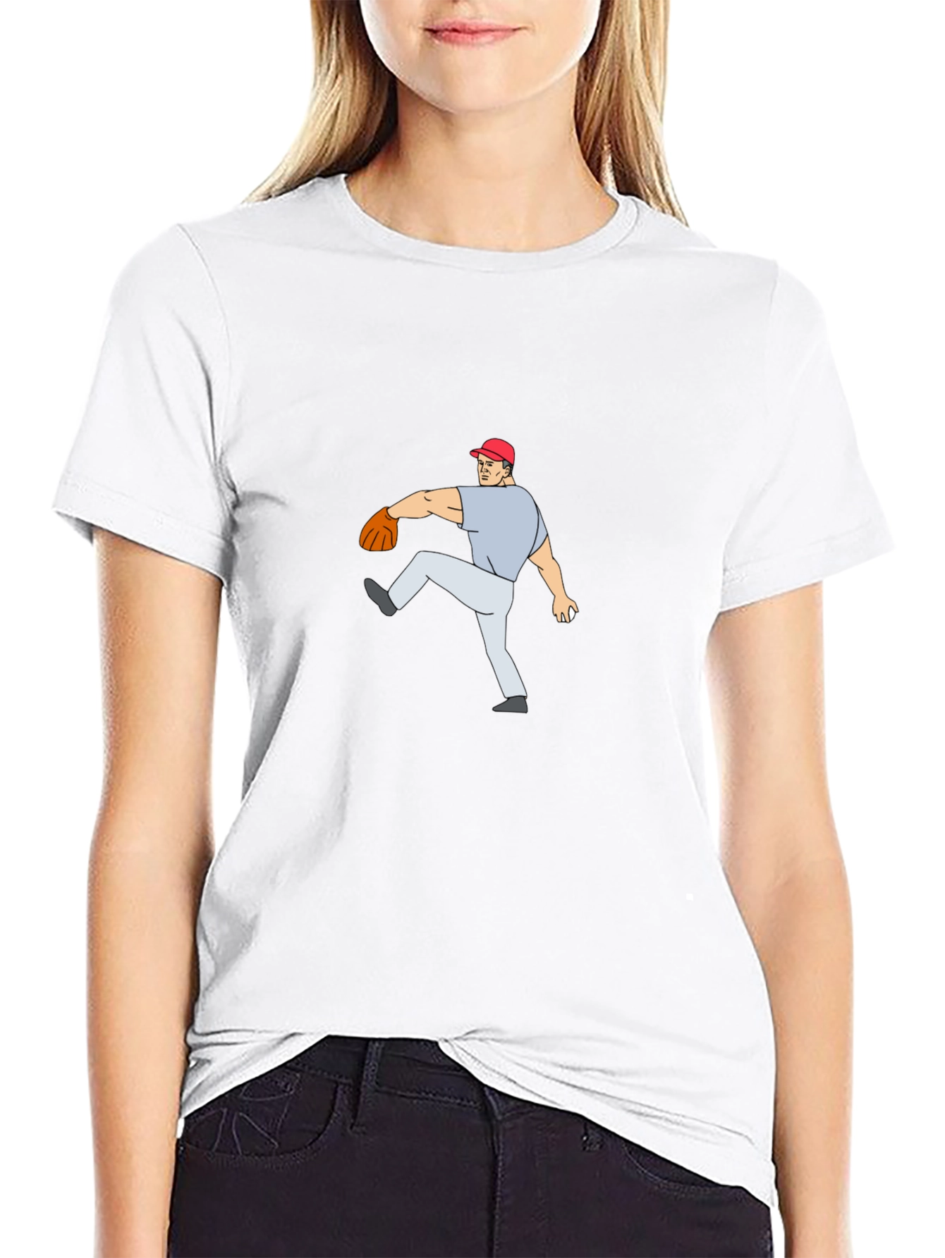 Baseball Pitcher Cartoon Black T-Shirt